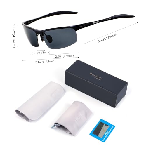Image of RONSOU Mens Sunglasses Polarized Sport UV Protection Ultralight Al Mg Sunglasses for Men Fishing Driving Golf