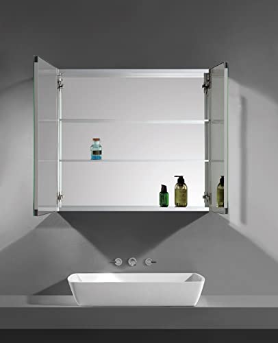 Sunrosa Aluminum Bathroom Medicine Cabinet With Mirror Door, 36"×27.5" Bathroom Mirror Cabinet, Wall-Mountable And Recessed-In Mirror Cabinet, 2 Doors Medicine Cabinet Organizer #TOP2