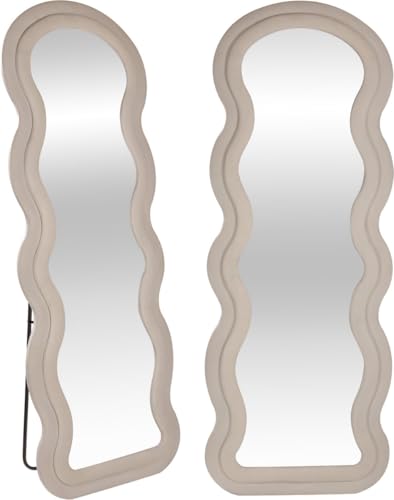 SensaHome Gewellter gepolsterter Standspiegel – Ganzkörperspiegel aus Wildledersamt – 60 x 160...
