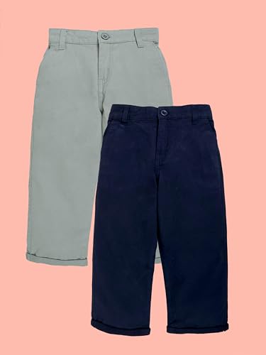 Image of KiddoPanti Boys 100% Cotton Twill Chinos Pant | Comfortable Regular Fit | 2 Side Pocket, 2 Back Pocket | Ankle Length | Back Elasticated Waistband with Button Zip Open Fly
