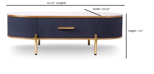 Image of WOODEN SPACE Premium Marble-Top Center Table with Iron Legs | PVD Coated Modern Coffee Table for Living Room & Entryway | 42x24x18 Inches (Dark Brown)