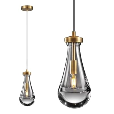 TACDANDM Raindrop Pendant Light, Brass Glass Pendant Lighting, Teardrops Modern Hanging Light for Entryway Foyer Stairway Kitchen Island Bedroom Dining Living Room Hallway