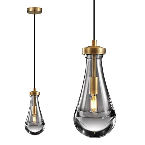 TACDANDM Raindrop Pendant Light, Brass Glass Pendant Lighting, Teardrops Modern Hanging Light for...