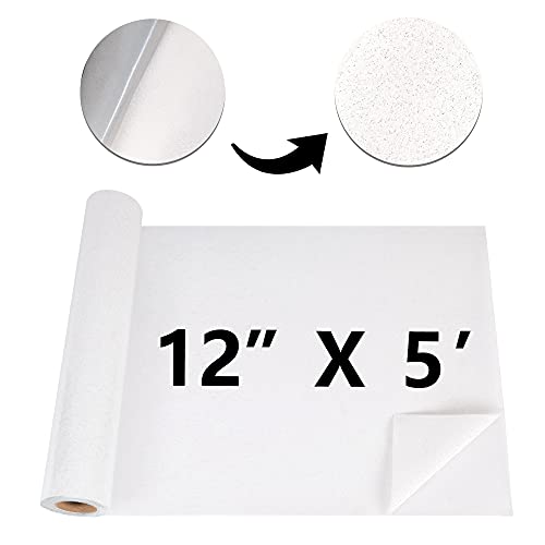 Image of RENLITONG White Glitter HTV Heat Transfer Vinyl Rolls - 12 Inch x 5 feet Iron on Vinyl for T-Shirt and Silhouette, Easy to Cut & Weed for Heat Transfer Design (Glitter White)