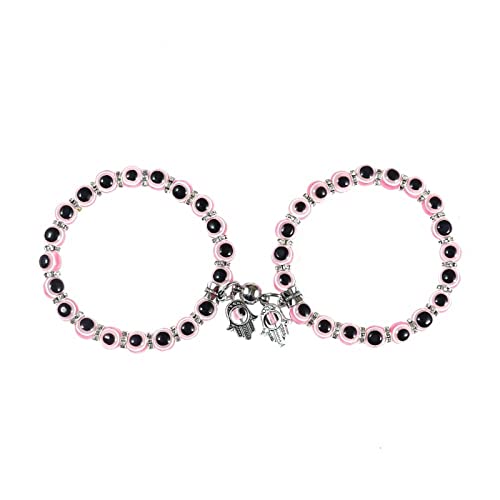 Image of Caiyao 2 Pcs Blue Beads Evil Eyes Bracelet Hamsa Hand of Fatima Bracelet Glass Charm Evil Eye Leather Cord Necklace Protection Jewelry Set