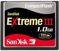 Sandisk Extreme III CompactFlash Flash memory, 1 GB, Read speed 20 MB/s, Black