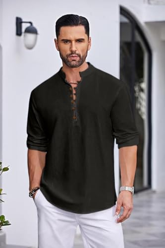 Image of Macsivo Men's Stylish Mandarin Collar Kurta | Casual Ethnic Fusion Shirt for Daily, Party & Travel | Full Sleeves | Cotton Blend Comfort Fit Short Kurta