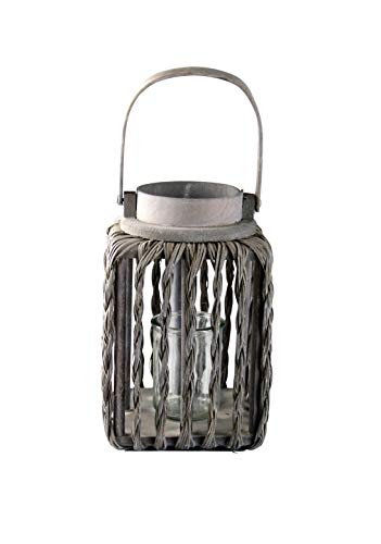 AM-Design Windlicht, Weide/Glas, Grau, H 27cm