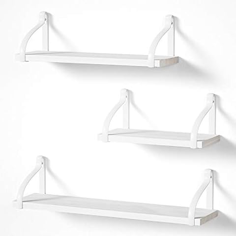 Love-KANKEI Wall Shelf White Floating Shelves Set of 3 Hanging Shelves Cube Shelves U-Shape Wall Shelf Vintage Country House Style Ideal for Living Room Bedroom Hallway Bathroom Length 43 / 33 / 23 cm Cover