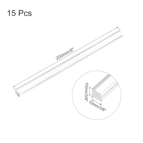 Image of MECCANIXITY 15pcs Acrylic Square Rods 3 /8 inch x 8 inch Clear Acrylic Dowel Rods Sticks Acrylic Plastic Sticks Strip for DIY Crafts Lighting Gardening Decorations - 10mm x 200mm