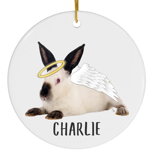 Californian Rabbit Angel Wings Memorial Personalized Christmas Ornaments 2025 Circle White Ceramic Farm Owner Gift