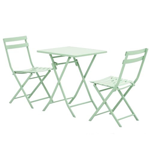 Outsunny Salon de Jardin Bistro Pliable - Table carrée dim. 60L x 60l x 71H cm avec 2 chaises - métal thermolaqué Vert d'eau