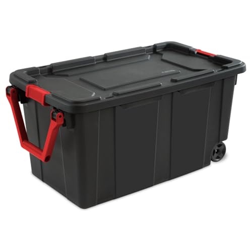 Image of Sterilite 2-Pack Industrial Tote, Heavy-Duty Storage Bins w / Lids and Wheels, 40 Gallon - Stackable Organizing Containers for Home, Garage, Office, and Basement