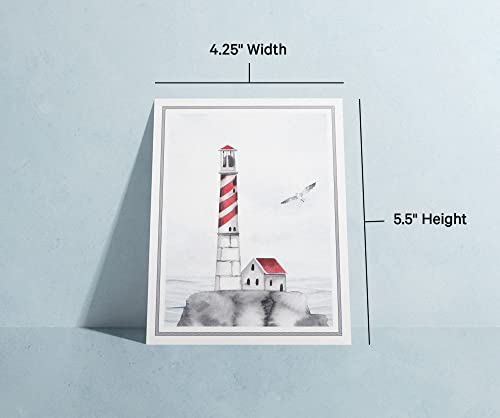 Image of Twigs Paper - 12 Nautical Lighthouse Note Cards - Greeting Cards for All Occasions - 3 Different Design Pack With Envelopes - Personalized Thank You Cards - Made in USA (5.5 x 4.25 inches,Set of 12)