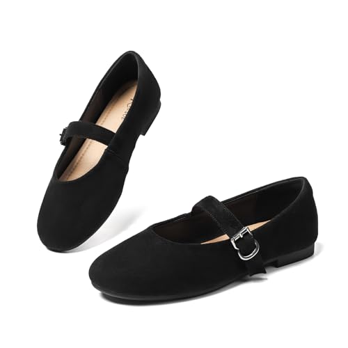 Comfortable Mary Jane Ballet Flats, Round Toe Wide Flats for Women with Adjustable Strap for Dressy Office Wear