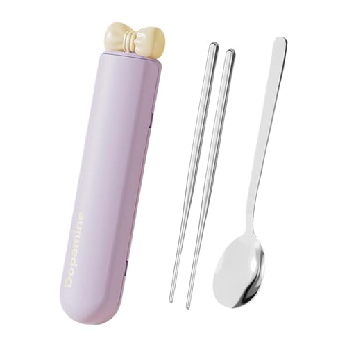 LeeQinersw 3 Stück Löffel Und Stäbchen Set Besteck Aus 304 Edelstahl mit Praktischer Box für Schule Studentenwohnung Outdoor Aktivitäten Famil,...