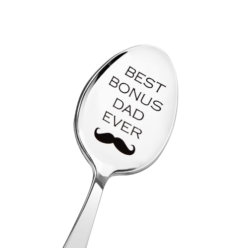 Bonus Dad Fathers Day Gift for Stepdad Step Dad Birthday Gifts for Daddy Coffee Tea Lover Gifts for Stepdaddy Dad Stepfather Spoon Gift for Papa Retirement Christmas Gifts for Dad Step Father Spoon