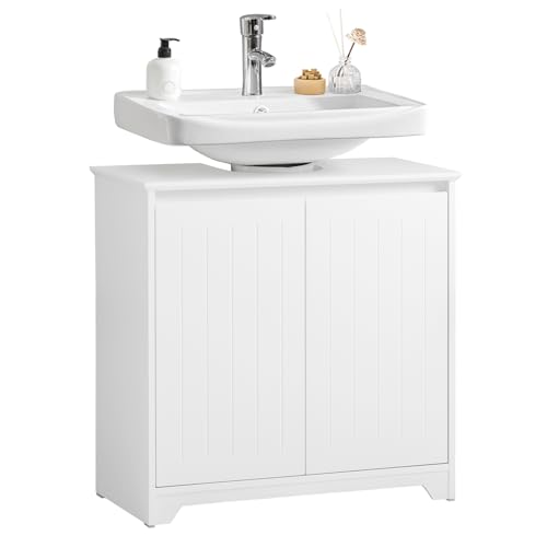 Opiniones de Lavabos de pedestal para comprar online. 46 SoBuy Mueble de Baño Mueble para Debajo del Lavabo Armario de Baño de Suelo Pedestal Sink Cabinet (Desagüe al Suelo, Blanco BZR108-II-W)