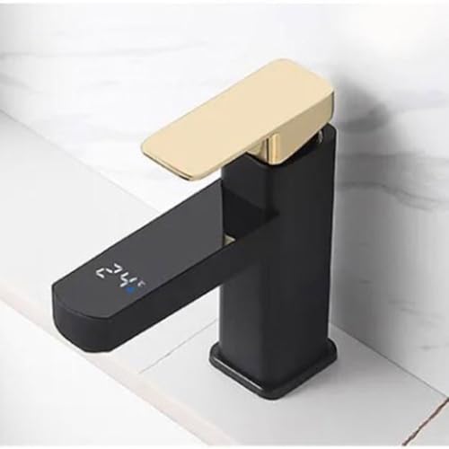 Gettimore Válvula mezcladora termostática digital con pantalla inteligente de temperatura, grifo de lavabo de acero inoxidable para control de agua fría y caliente, lavado óptimo de 35 ℃, compatible