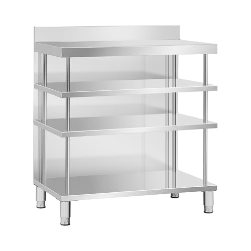 Royal Catering Comptoir bar en inox 100 x 60 x 105 cm avec 4 étagères, dosseret - Table de préparation Comptoir inox Table de travail debout