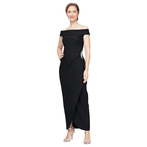 Image of Alex Evenings Women's Slimming Long Side Ruched Dress with Cascade Ruffle Skirt