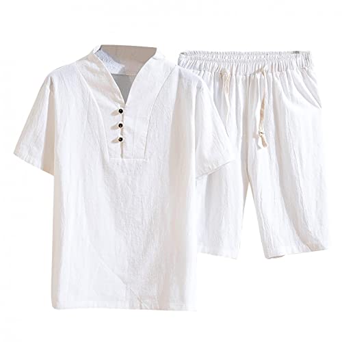 Sheey Verano Lino Camiseta Conjunto Chandal Hombre Completo Camisas Shirt Manga Corta Chándal de Futbol,Impresora Fitness Tallas Grandes Playa Deportivas Conjunto Deportivo Hombre Gym Equitacion