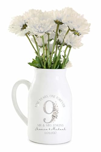 UNIQUEPGIFTS Personalised 9 Year Wedding Anniversary Vase Small Flower Jug Couple Anniversary Keepsake 12.5cm