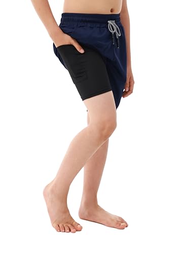 IRELIA 2 Pack Boys 2 in 1 Running Shorts Kids Box Brief Liner Compression Active Sports Shorts BN 14-16 Black/Navy - image 2