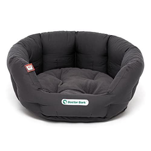 Doctor Bark Cesta redonda para perros, cama para perros medianos, cama de peluche con almohada reversible mullida, ortopédica, lavable hasta 95 °C (M - 50 x 40 cm, gris) Cover