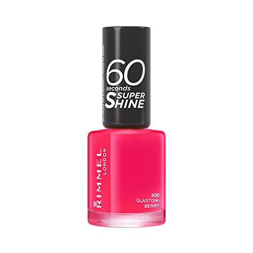 Rimmel 60 Seconds Super Shine Nail Polish, 300 Glaston-Berry, Quick-Dry Nail Polish, Ultra-Shiny Finish, Easy to Apply, Vibrant Colour, Long-Wearing, Improved Formula, Vegan, 8ml