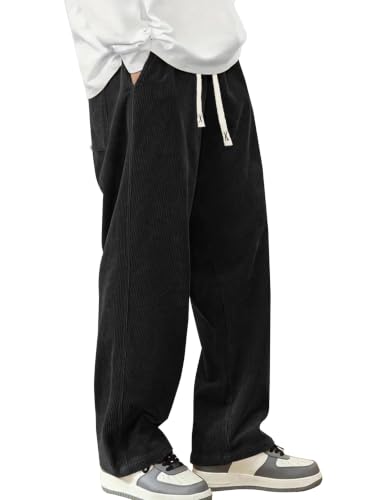 Image of Hidkat Mens Corduroy Casual Pants Winter Thermal Fleece Lined Sweatpants | Fashion,Loose Fit,Wide Leg,Elastic Waist Drawstring,Sherpa Lining