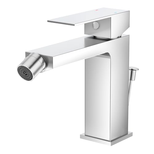 Faustina Grifo Bidé con Barra Inodoro, Grifo Mezclador Bidé Baño, Grifo Mezclador Monomando Bidé Cuadrado, Caño Rótula Regulable Latón cromado pulido