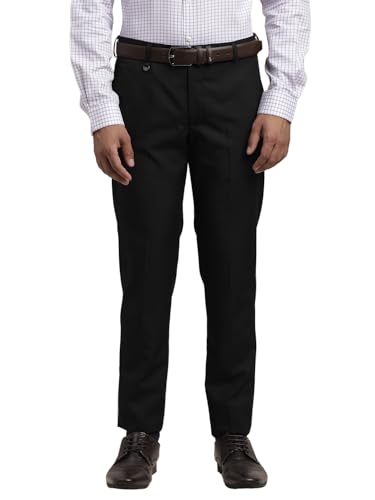 Image of Turtle Men Cotton Viscose Ultra Slim Fit Dobby Print Black Formal Trouser