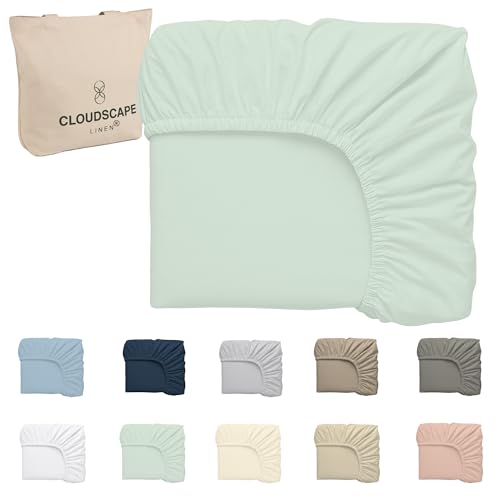 Cloud Scape Linen 100% Egyptian Cotton King Size Fitted Sheet 180x200 cm 600 Thread Count Hotel Quality Soft Breathable and Durable Mineral