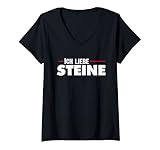 Damen Ich liebe Steine Steinliebhaber Geschenk Steinbrucharbeiter T-Shirt mit V-Ausschnitt