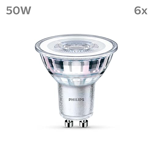Philips LED Classic Spot Light Bulb 6 Pack [Cool White 4000K - GU10] 50W, Non Dimmable. for Home Indoor Lighting