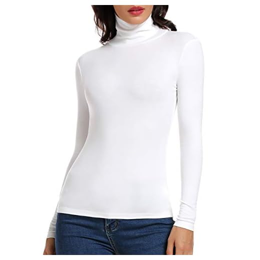 CARCOS Polotröja för kvinnor polokrage toppar långärmad stretch basic t-shirt slim fit lager toppar för vintern, Vitt, L