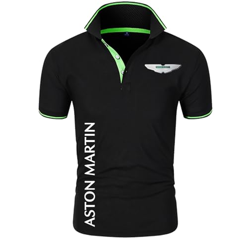 Camisetas Basicas Hombre A.s.t.o.n M.a.r.ti.n, Camisa de Po.lo Golf Tenis con Estampado, Verano Ropa Ligera y Transpirable de Trabajo, ajuste(Black,M)
