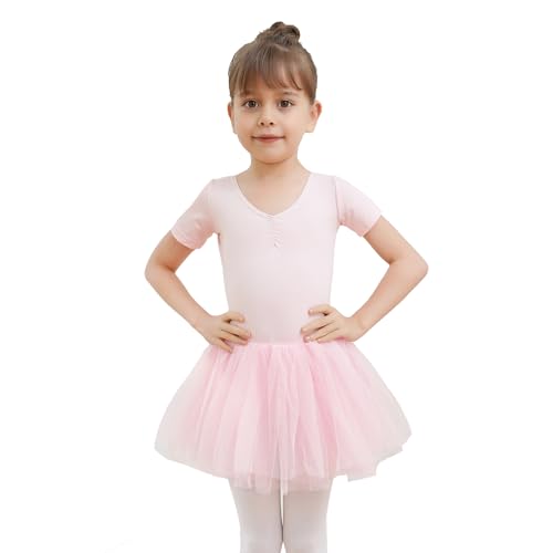 Dmwhsy Mädchen Ballett Tutu Kleid Ballettkleider Kurzarm Leotard Baumwoll Tanzbekleidung mit Chiffonrock