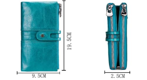 Contacts Bifold Wallets for Women | Genuine Leather Ladies Clutch/Wallet with RFID Protection | Slim Zipper Purse/Card Holder Organizer for Women (W15-Teal Blue)…