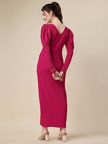 Image of Sheetal Associates Women's Puff Sleeve Wrap Bodycon Casual Maxi Dress Black
