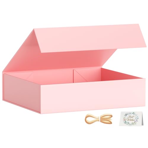PSHVYM Gift Boxes with Lids, 11.5x7.8x3 In Pink Gift Box for Presents Magnetic Closure for T-Shirts, Gloves, Scarves, Books, Baby Clothes, Robes Clothing Gift Wrap, Contains Card, Ribbon