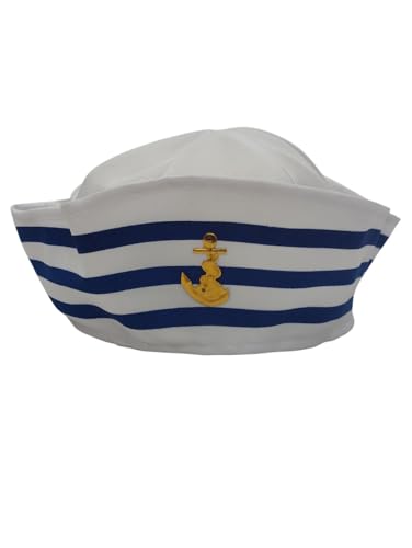 Image of BookMyCostume Kids Sailor Cap Captain Marine Cap Fancy Dress Costume Accessory Free Size Blue /White