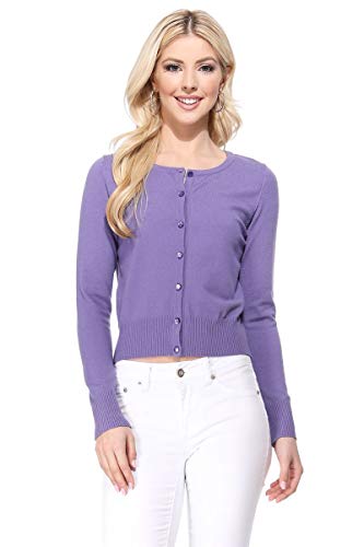 Image of Women's Cropped Cardigan Sweater - Long Sleeve Crewneck Basic Classic Casual Button Down Knit Soft Lightweight Top
