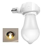 Pispoer- E17→E26 LED電球専用-可変式ソケット-電球付き人感センサー付 明暗センサー付き 自動点灯 60W形相当 (電球色 1個セット)。