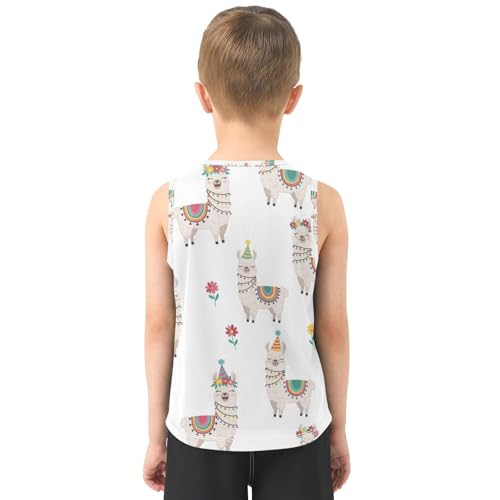 J JOYSAY Colorful Llama Flowers Boys Tank Top Sleeveless Muscle Shirts Quick Dry Sport Active Workout Kids T-Shirts 3-15T3