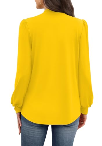 Image of WIHOLL Long Sleeve Shirts for Women Mock Neck Tops Pleated Front Blouses Dressy Casual Spring Fall Clothes 2026 Fashion