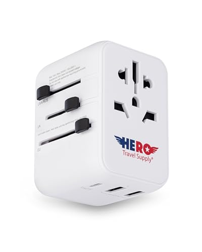 Hero Universal Travel Adapter – Power Plug for US Europe France UK Ireland Thailand NZ Australia 100+ Countries | 2 USB-A & 1 USB-C