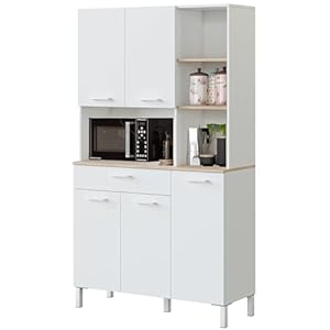 Habitdesign Mueble Auxiliar Cocina 5 Puertas + 1 Cajón, Modelo Kira, Acabado Blanco Artik Y Roble Canadian, Medidas: 186 Cm (Alto) X 108 Cm (Ancho) X 40 Cm (Fondo)