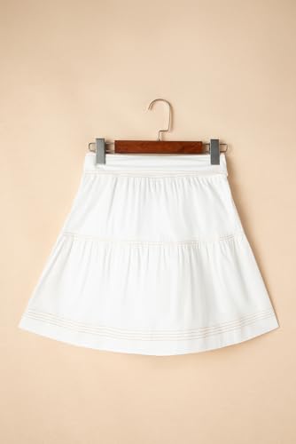Women's White Contrast Stitching Knotted High Waist A-Line Mini Skirt4